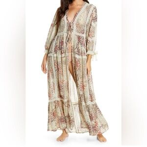 Elegant Floral Lace Kimono in Pink and Cream